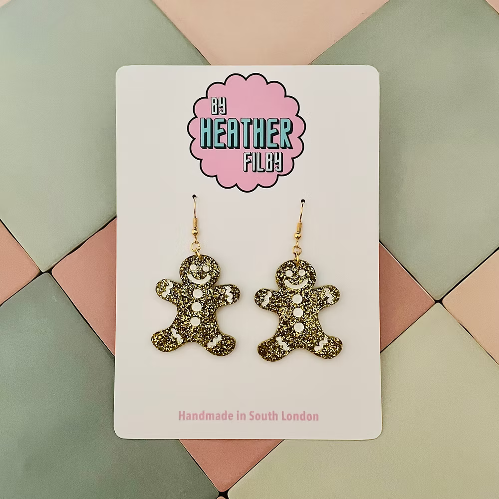 Gingerbread Man Glitter Resin Earrings