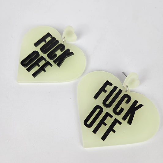 Fuck Off Heart Earrings - Glow in the Dark
