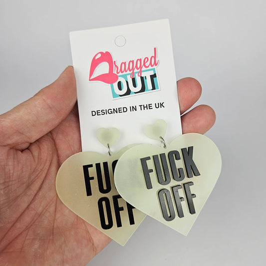 Fuck Off Heart Earrings - Glow in the Dark