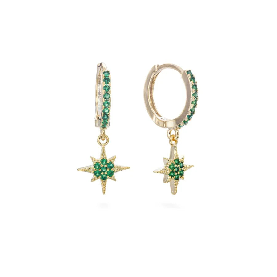 Bijoux De Mimi Cosima Green Gold Star Huggie Earrings