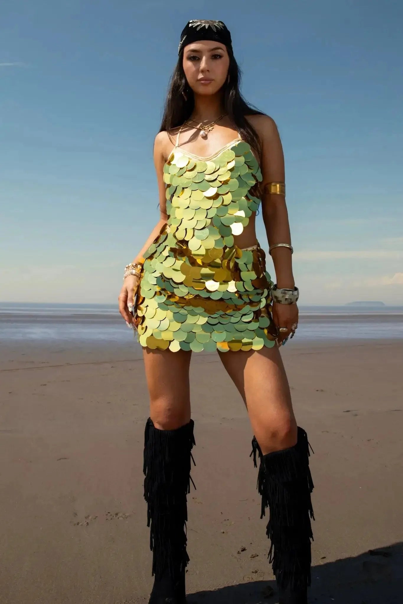 Bora Bora Gold Sequin Crop Top
