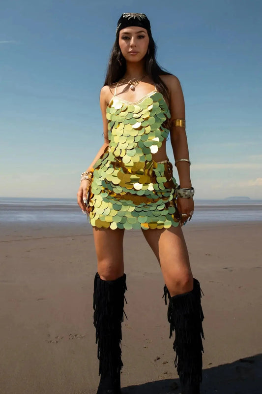 Bora Bora Gold Sequin Crop Top