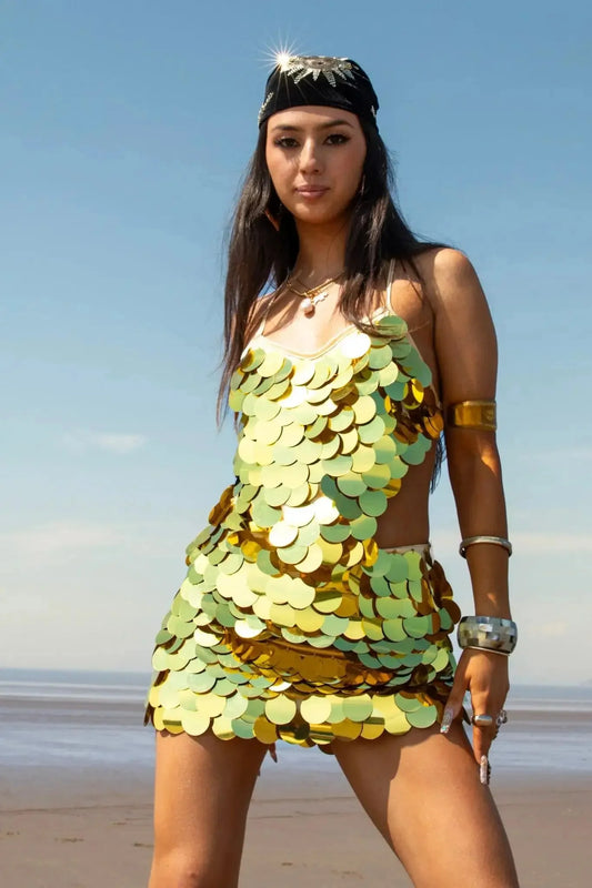 Bora Bora Gold Sequin Crop Top