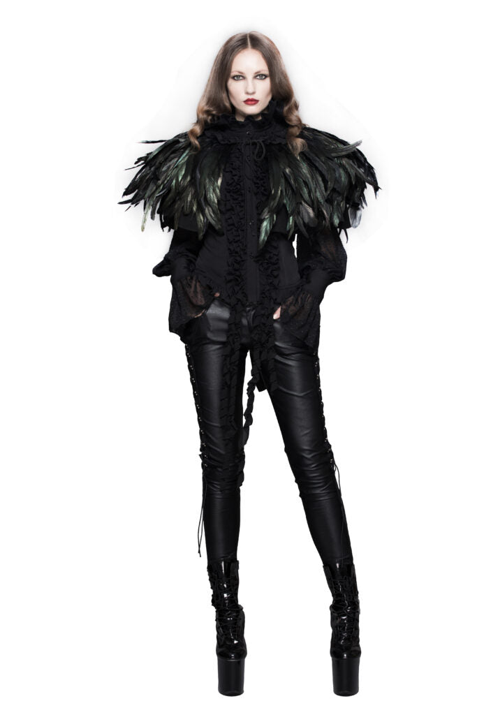 Gothic Dark Green Feather Cape