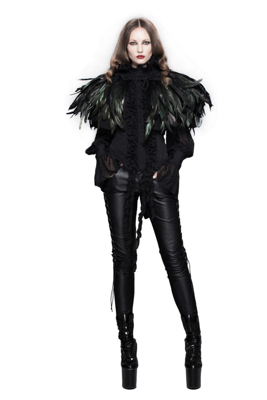 Gothic Dark Green Feather Cape