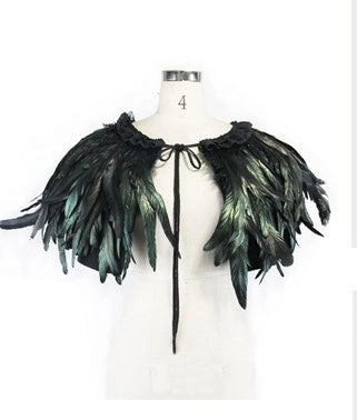 Gothic Dark Green Feather Cape