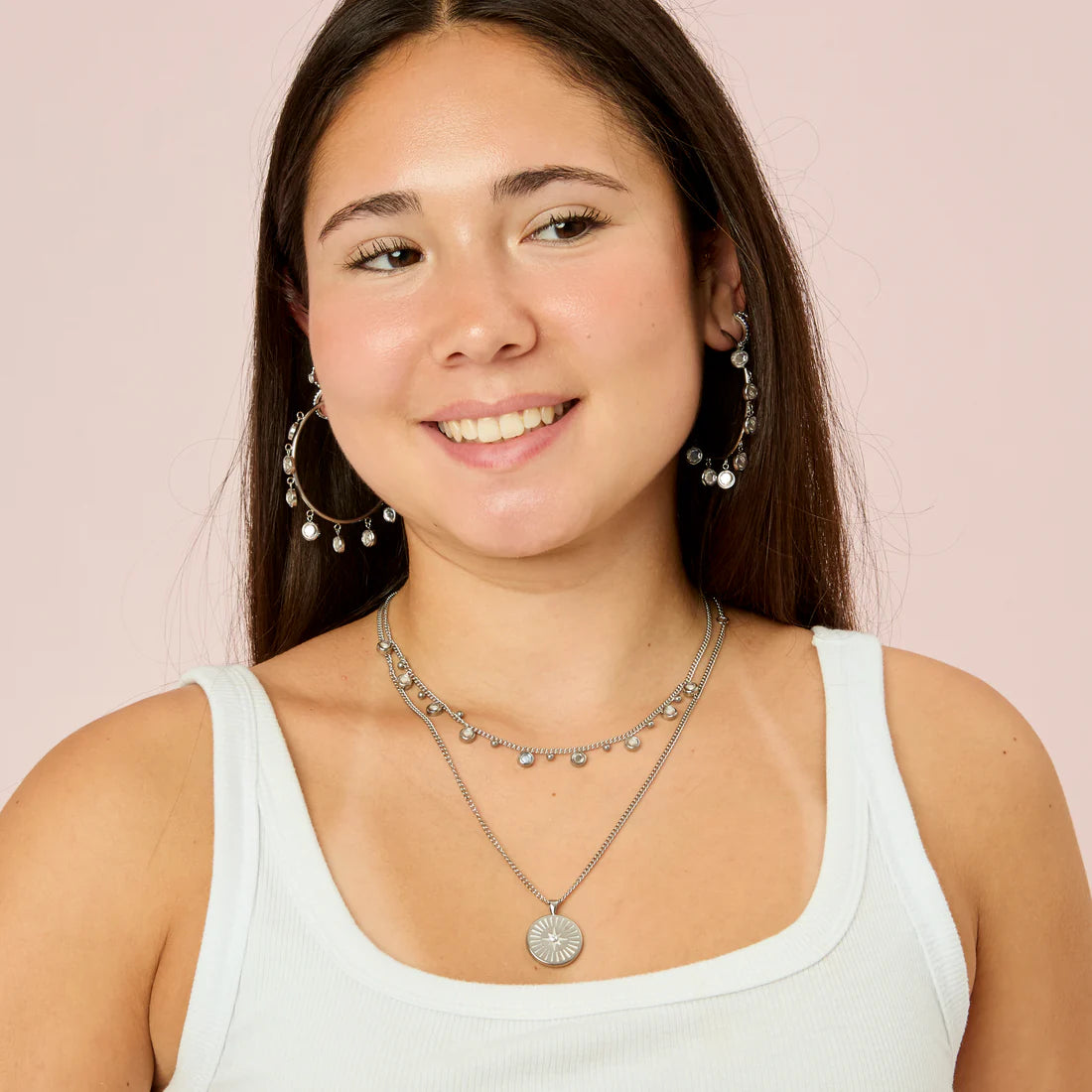 Bijoux De Mimi Grace Multi Droplet Necklace Silver & Crystal