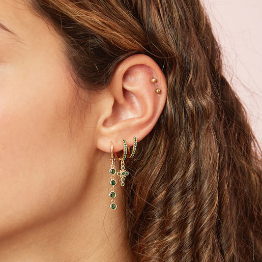 Bijoux De Mimi Ellica Green Gold Droplet Huggie Earrings