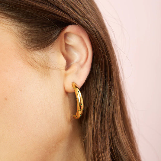 Bijoux De Mimi Skye Green Chunky Star Hoop Earrings