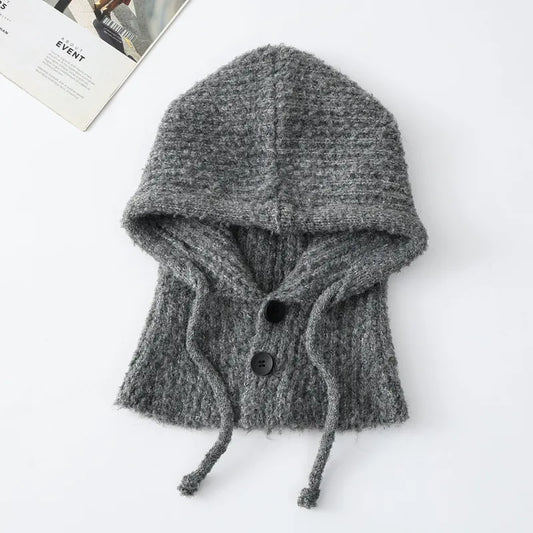 COMING SOON Fuzzy Knitted Snood with Button Closure - Grey