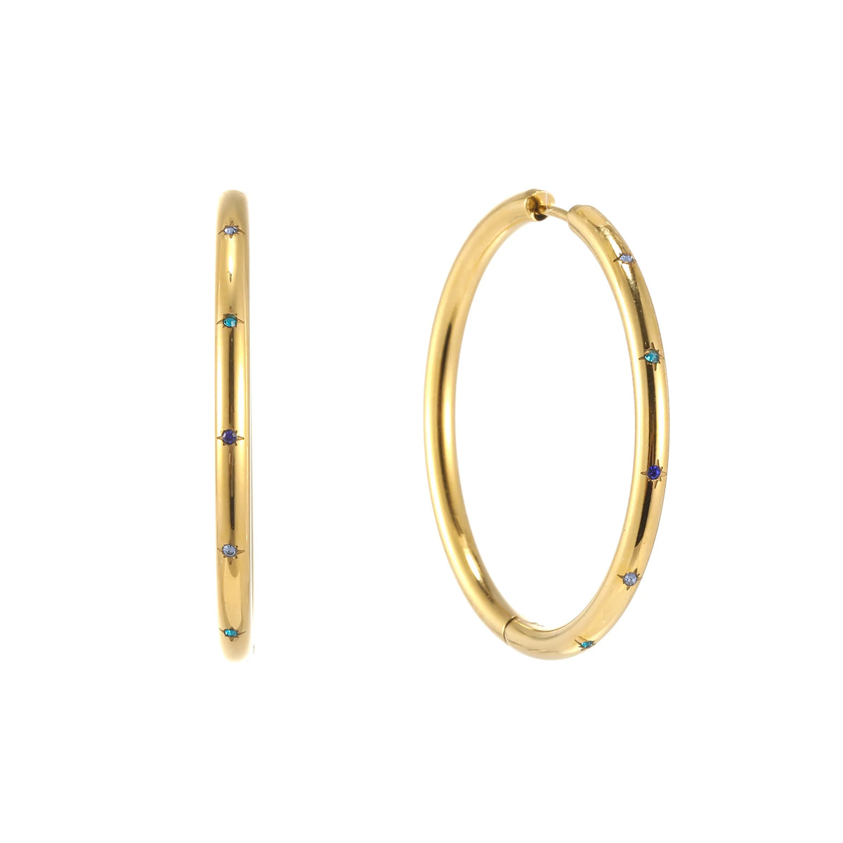 Bijoux De Mimi Hebe Thin Bigger Star Hoop - Gold & Blue