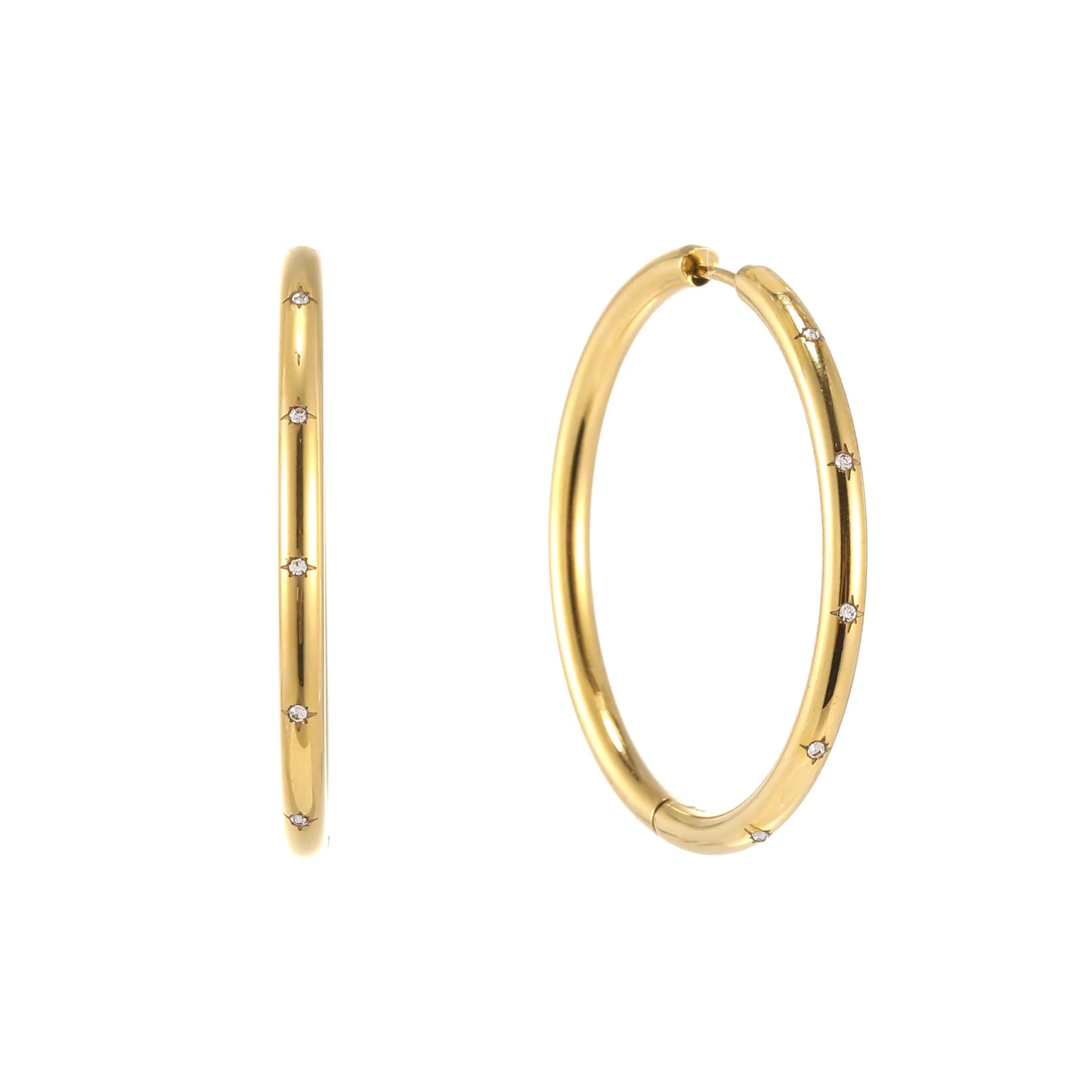 Bijoux De Mimi Hebe Thin Bigger Star Hoop - Gold & Crystal