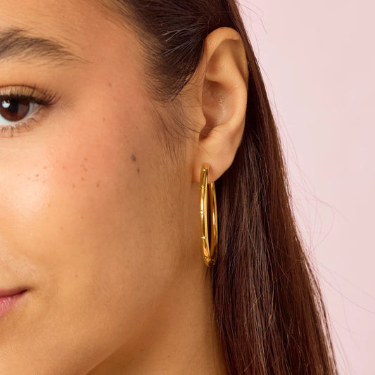 Bijoux De Mimi Hebe Thin Bigger Star Hoop - Gold & Green