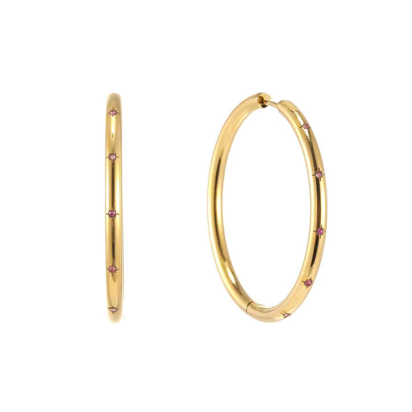 Bijoux De Mimi Hebe Thin Bigger Star Hoop - Gold & Pink