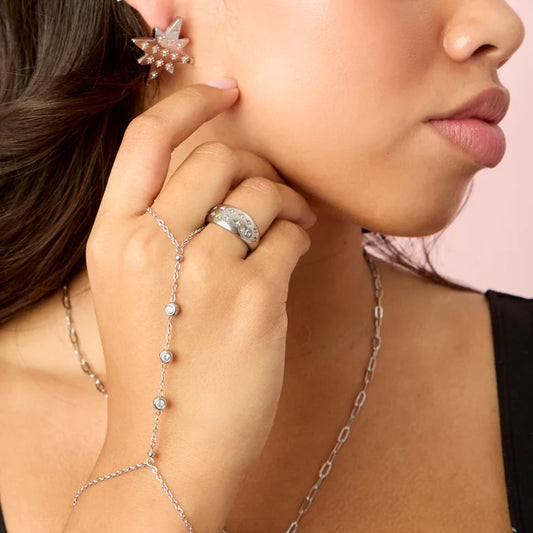 Bijoux De Mimi Isabel Silver Crystal Chubby Star Ring
