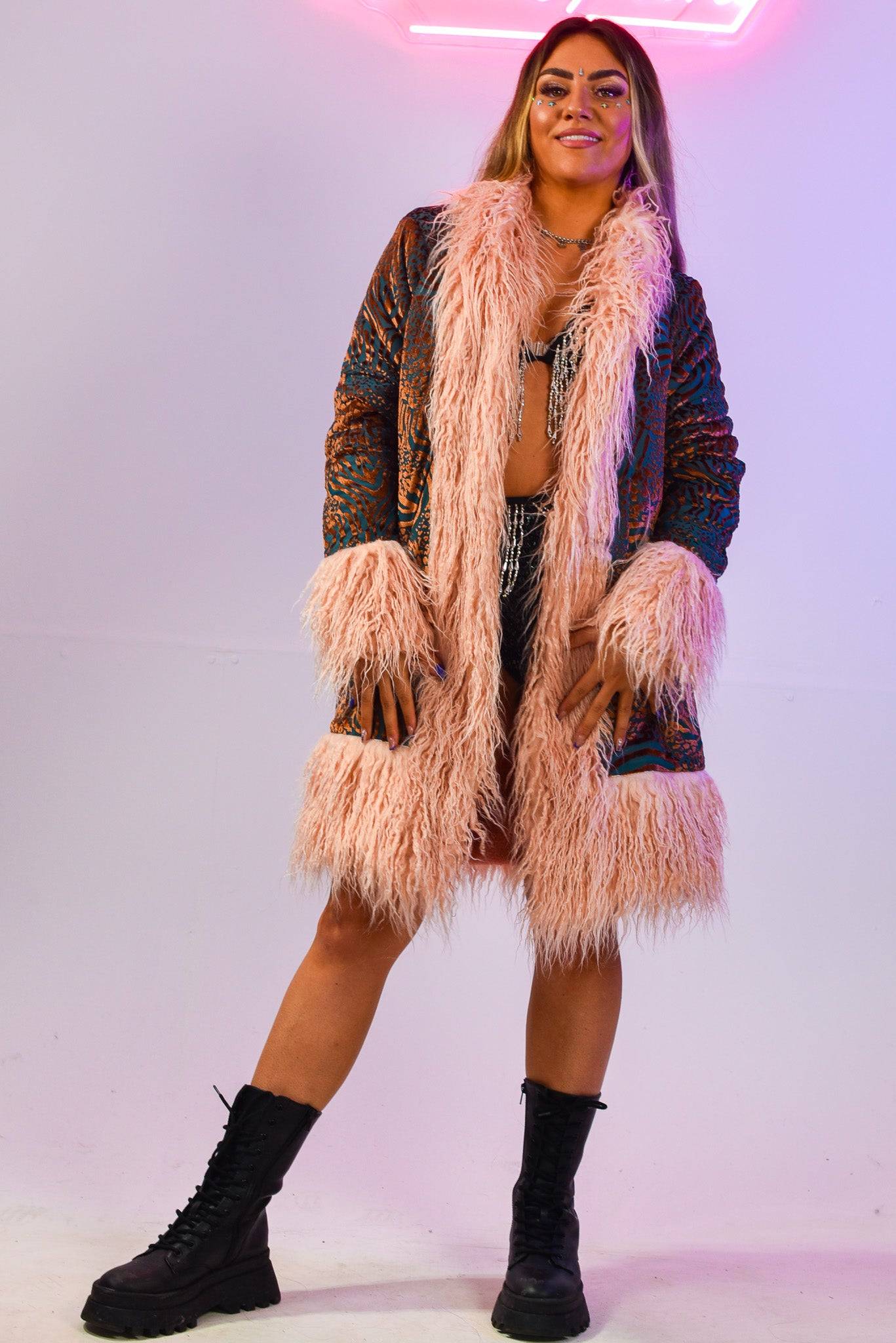 Jungle Blush Lux Faux Fur Coat