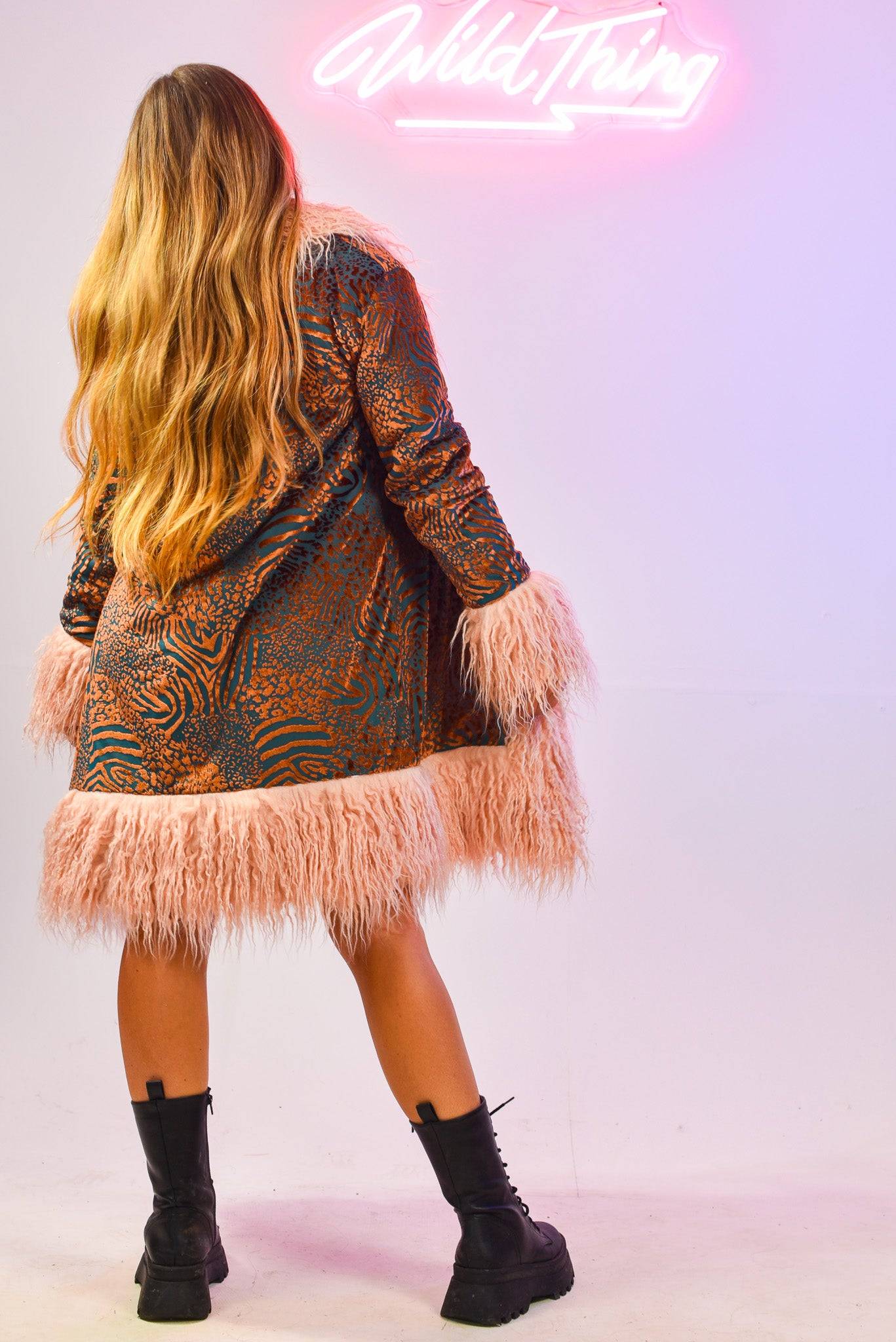 Jungle Blush Lux Faux Fur Coat