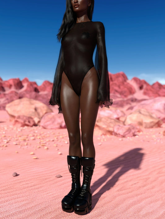 Just Black Mesh Bare Back Leotard