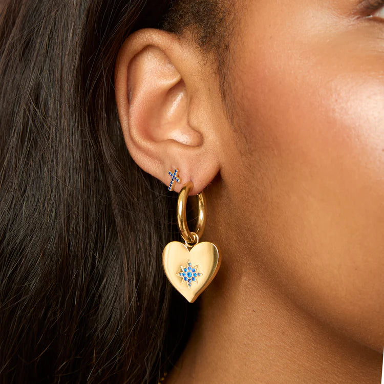 Bijoux De Mimi Lucinda Gold Blue Chunky Heart Hoop Earrings