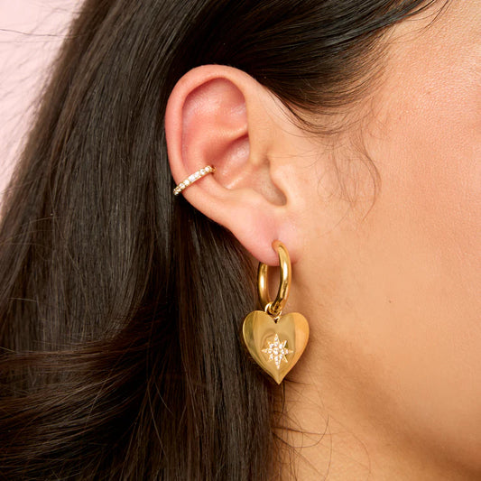 Bijoux De Mimi Lucinda Gold Crystal Chunky Heart Hoop Earrings