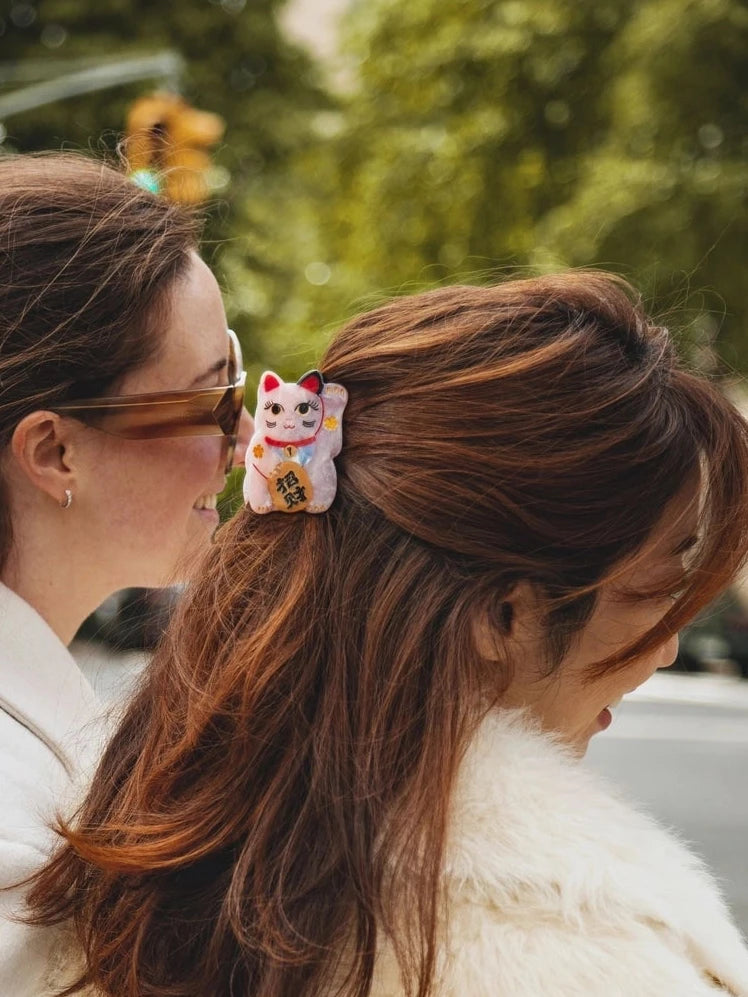 Solar Eclipse Hand-Painted Maneki-Neko Cat Claw Hair Clip - Pink COMING SOON