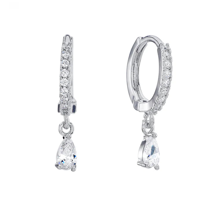 Bijoux De Mimi Ottillie Crystal Silver Teardrop Huggie Earrings