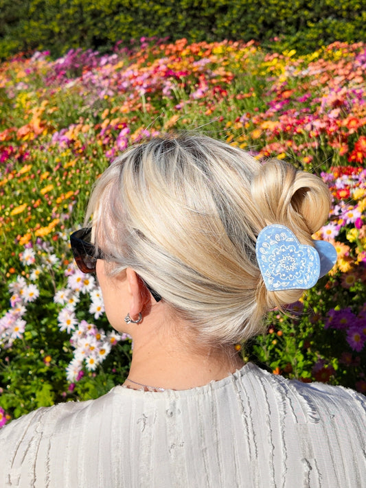 Solar Eclipse Blue Paisley Heart Claw Clip