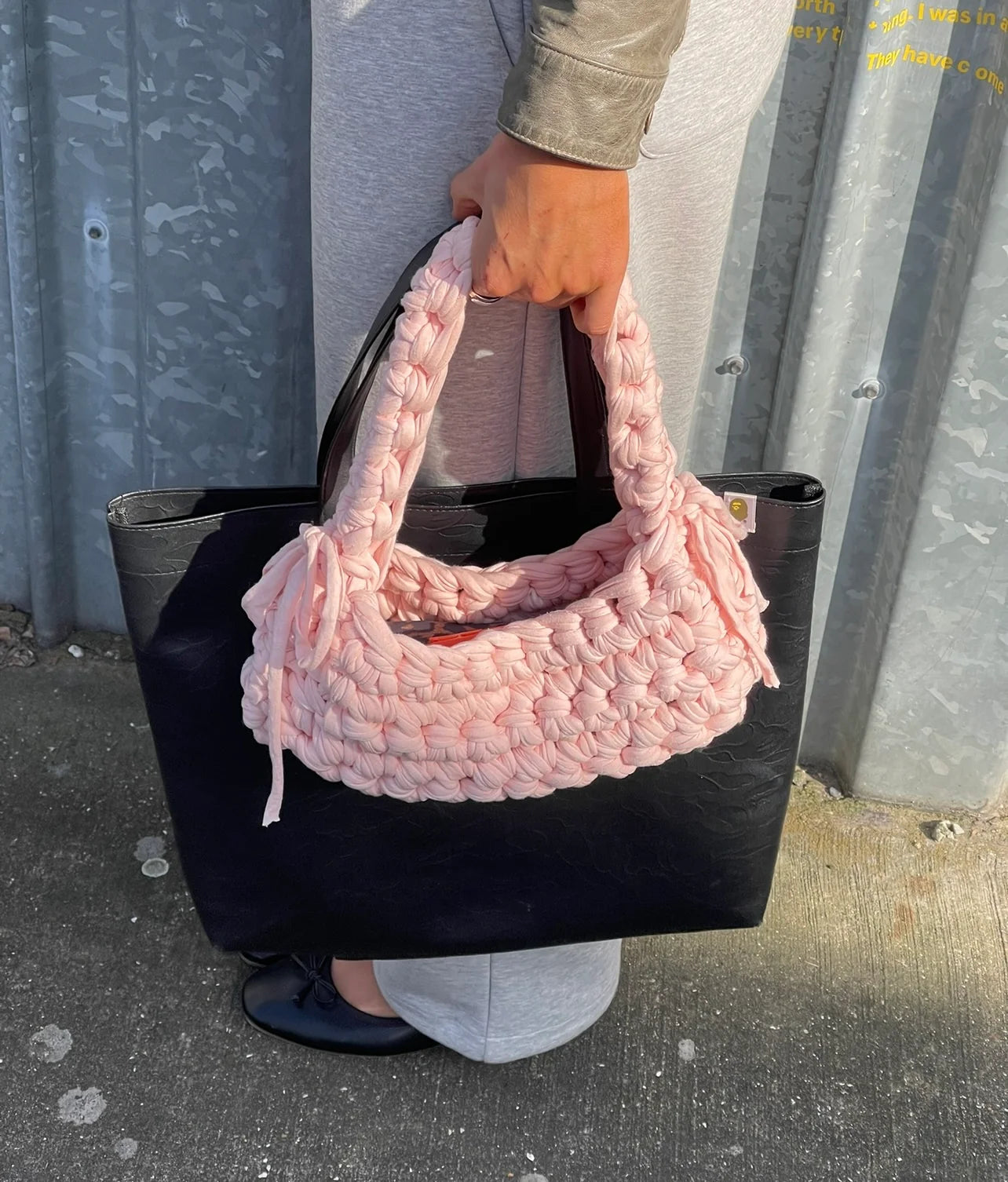 Baby Pink Ribbon Crochet Shoulder Bag
