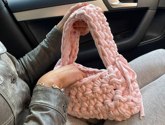 Baby Pink Ribbon Crochet Shoulder Bag
