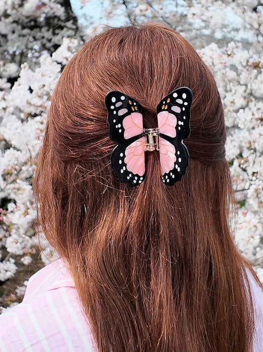 Solar Eclipse Pink Monarch Butterfly Claw Clip