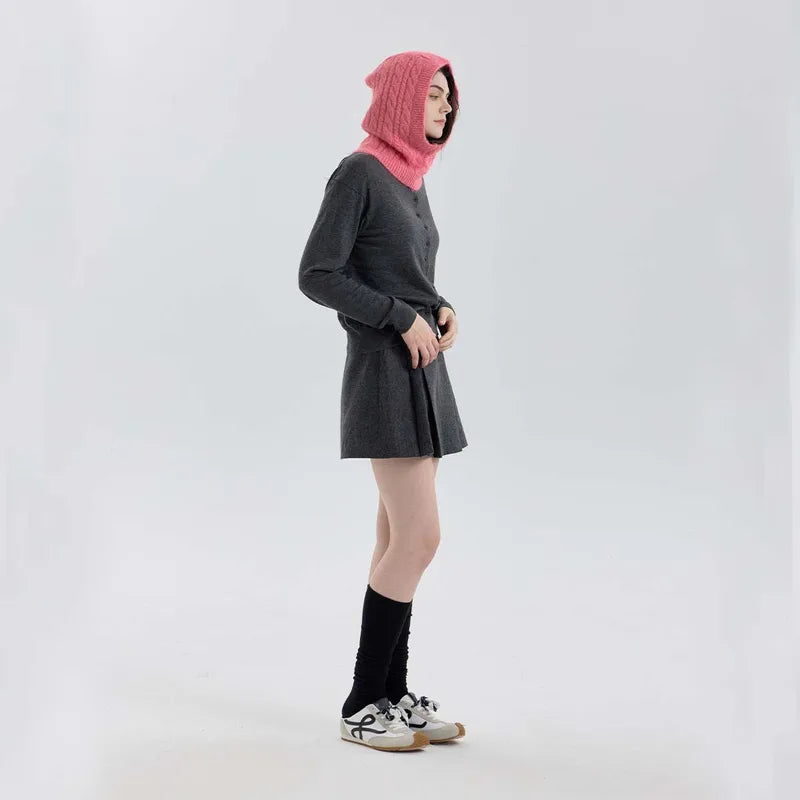 Knitted Balaclava Snood - Washed Pink