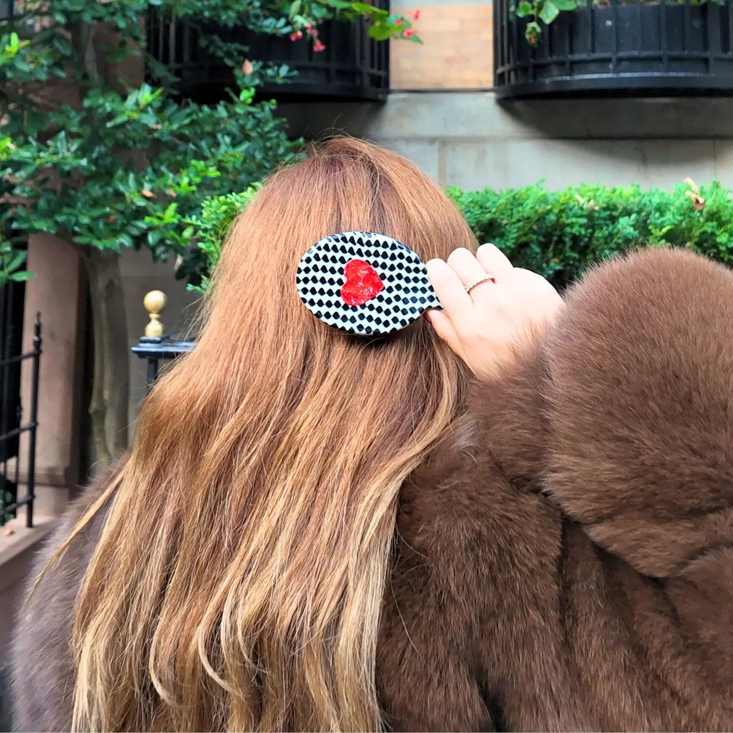 Solar Eclipse Polka Dot Heart Handbag Hero Mini Hairbrush