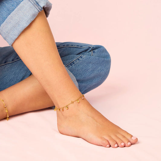 Bijoux De Mimi Poppy Star Anklet - Gold & Pink
