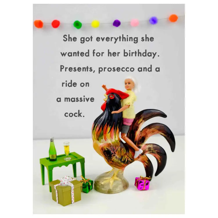 Prosecco Cock Ride Happy Birthday Greetings Card