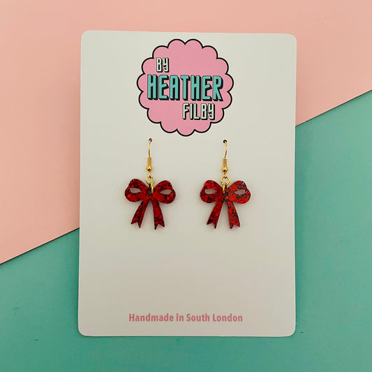 Red Glitter Mini Bow Earrings