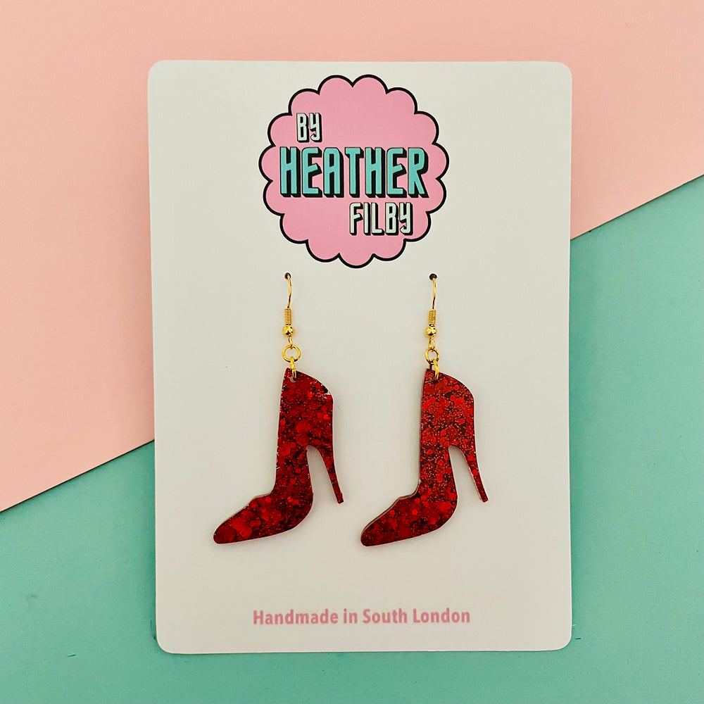 Red Glitter High Heel Earrings