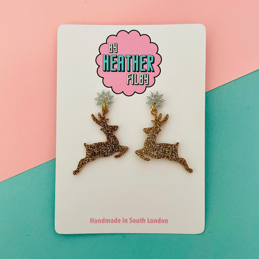 Glitter Reindeer Earrings