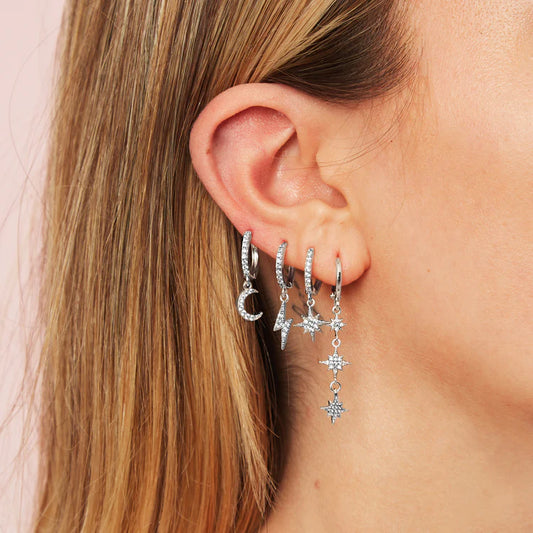 Bijoux De Mimi Romilly Crystal Silver Droplet Star Huggie Earrings