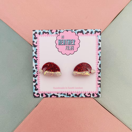 Christmas Santa Hat Glitter Stud Earrings