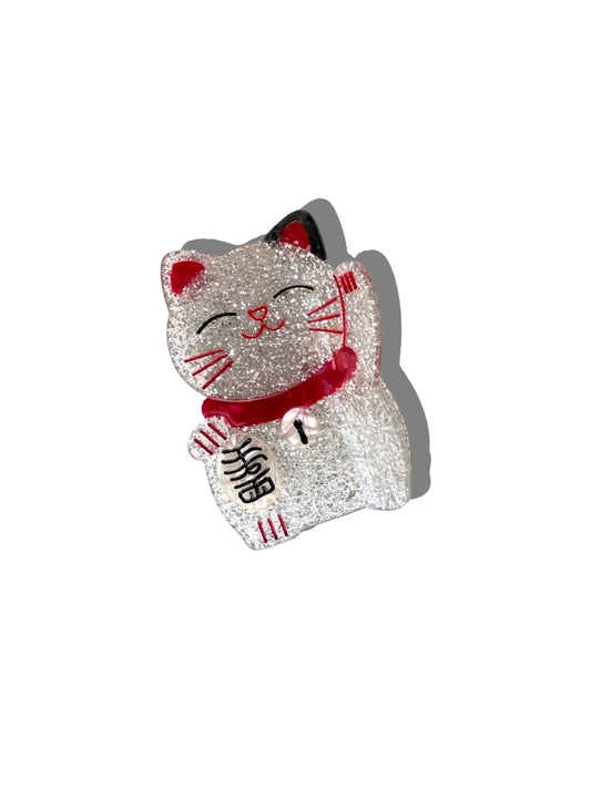 Silver Lucky Cat Claw Clip