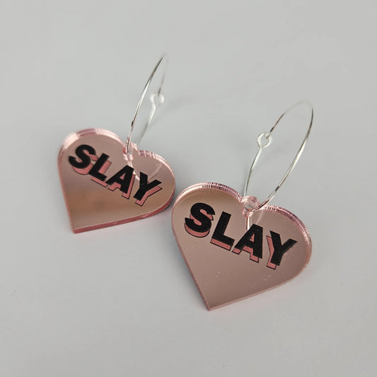 Slay Heart Hoop Earrings - Pink Mirror
