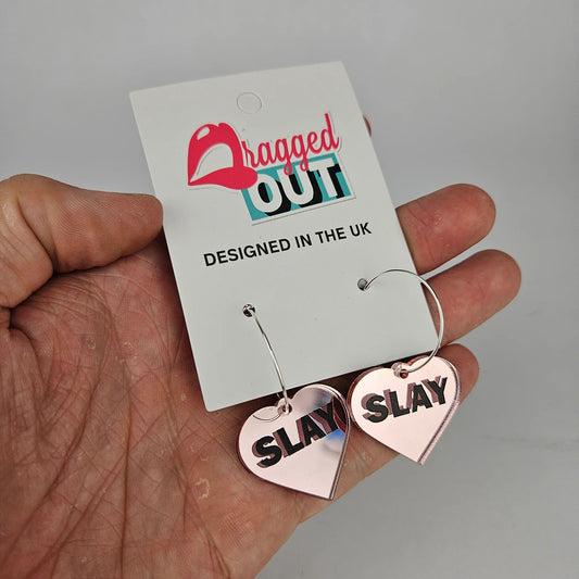 Slay Heart Hoop Earrings - Pink Mirror