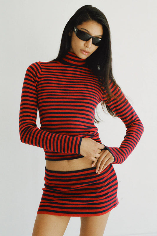 Frankies Bikinis Milo Knit Turtleneck Sweater - Sunday Stripe