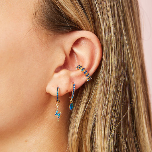 Bijoux De Mimi Talitha Blue Gold Lightning Bolt Huggie Earrings