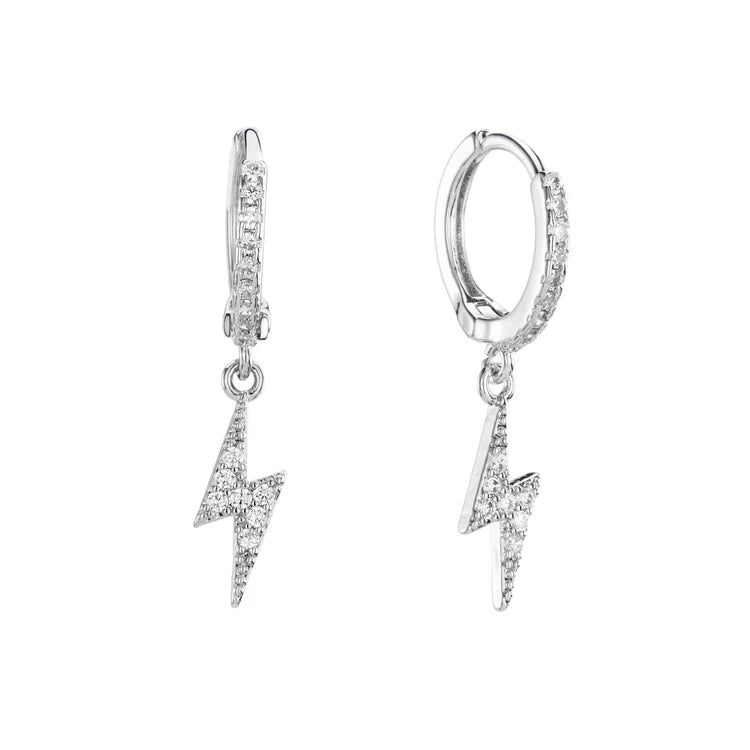 Bijoux De Mimi Talitha Crystal Silver Lightning Bolt Huggie Earrings