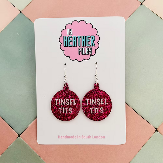 Tinsel Tits Glitter Bauble Christmas Earrings