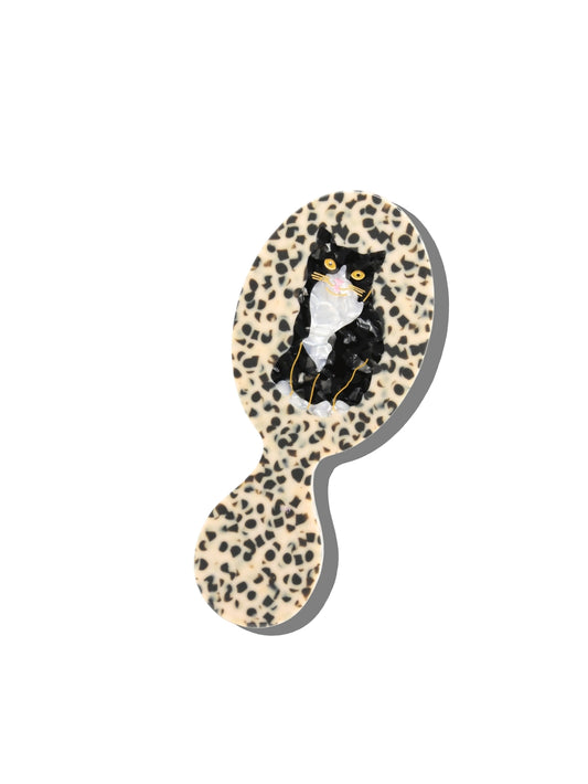 Solar Eclipse Tuxedo Cat Handbag Hero Mini Hairbrush