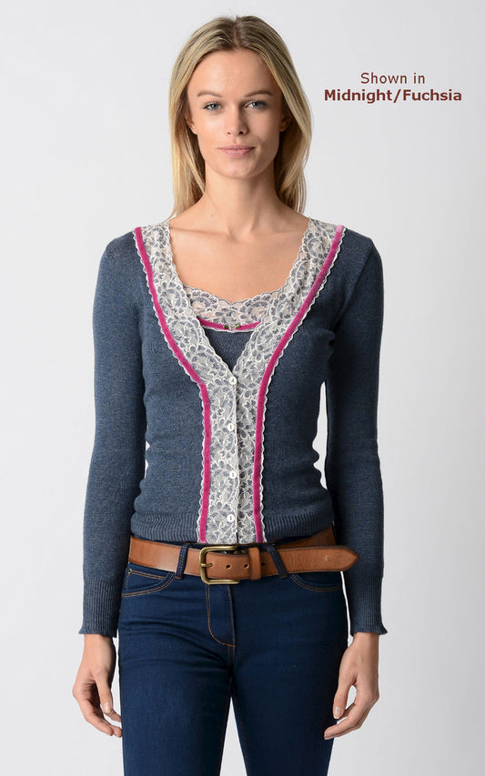 IN STORE ONLY - Palace London Velvet & Lace Trim Pointelle Cardigan - MORE COLOURS AVAILABLE
