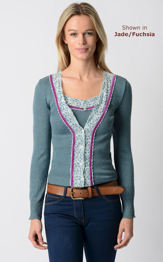 IN STORE ONLY - Palace London Velvet & Lace Trim Pointelle Cardigan - MORE COLOURS AVAILABLE
