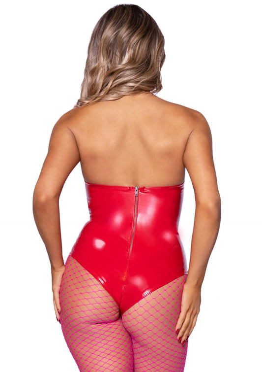 Vinyl Boned Bodysuit - Red